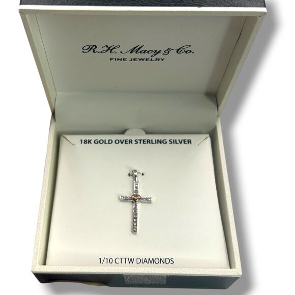NEW Macy's Fine Jewelry Diamond Cross Pendant 18K Gold Over Sterling Silver - Picture 1 of 11